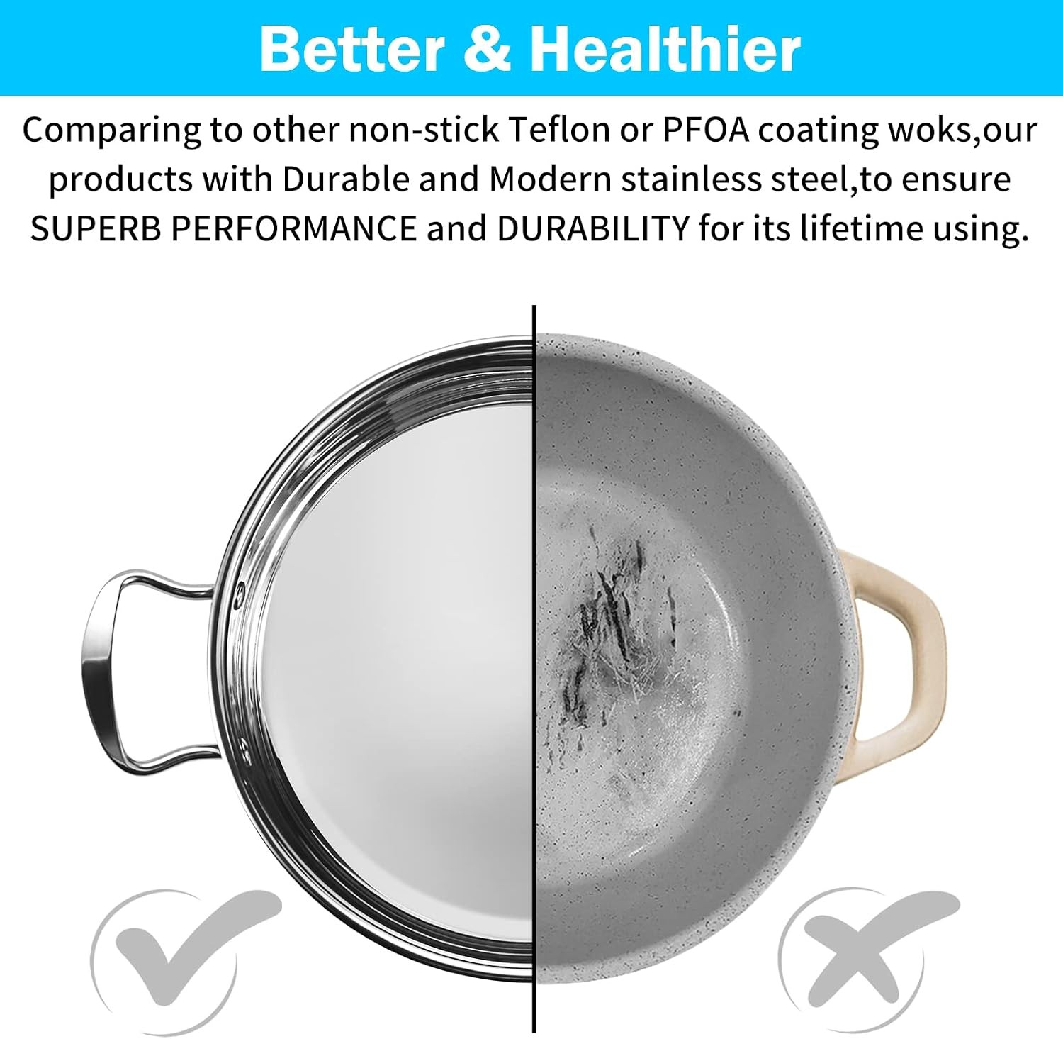Stainless Steel Kitchen Pots Glass Lids Stay Cool Handles Induction Gas Cookware