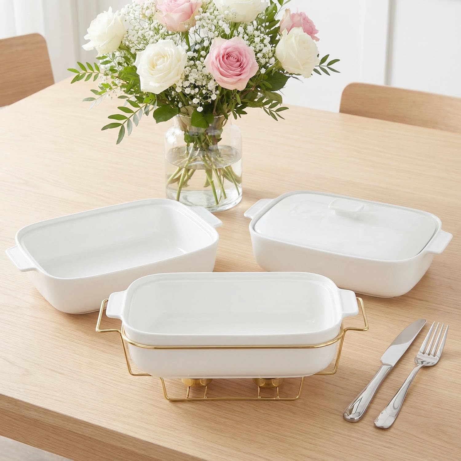 jinsongdafa 10″ x 7″ Ceramic Casserole Dish 1.7 Quart with Lids and Handle