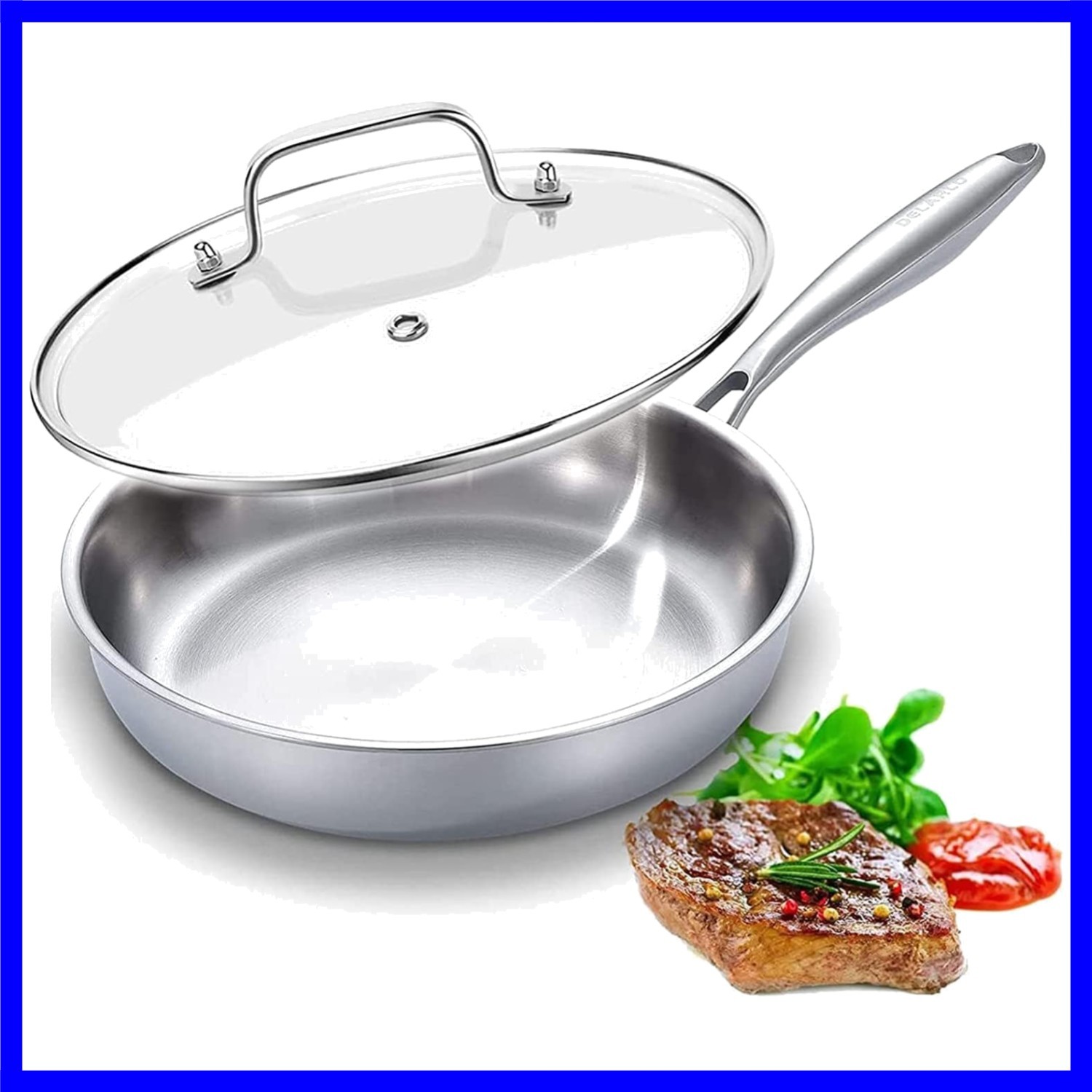Tri-Ply Stainless Steel Pan, 18/10 Frying Pan, Oven Safe Up to 600°F, Nontoxi…