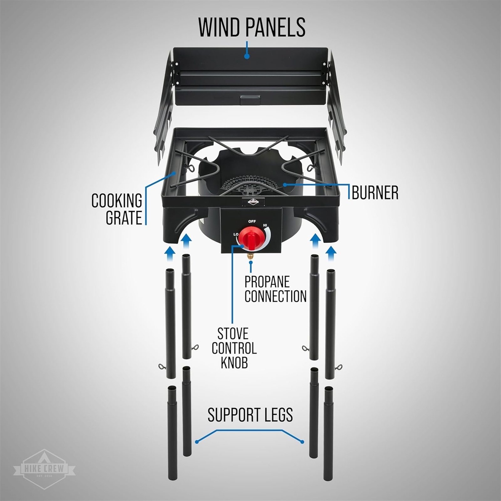 Hike Crew Cast Iron 1-Burner Gas Camping Stove, 75,000 BTU Portable Stove