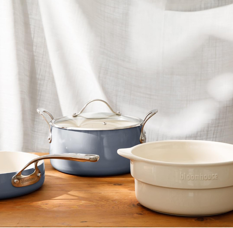 Bloomhouse 12 Pc Ceramic Nonstick Cookware Set Steamer Blue Aluminum Pots