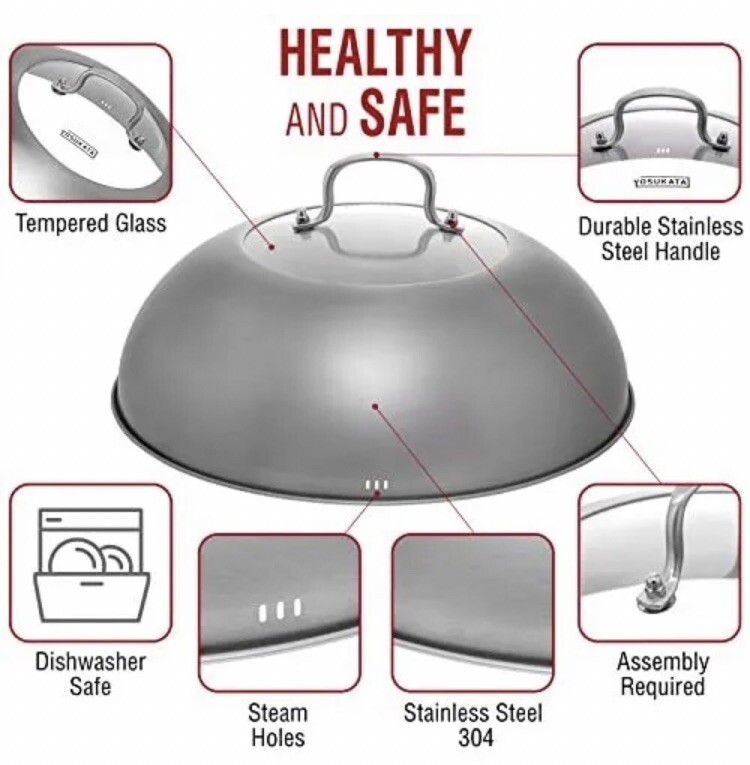 Brand New YOSUKATA 13.5” WOK LID Cover Stainless Wok Inox Tempered Glass
