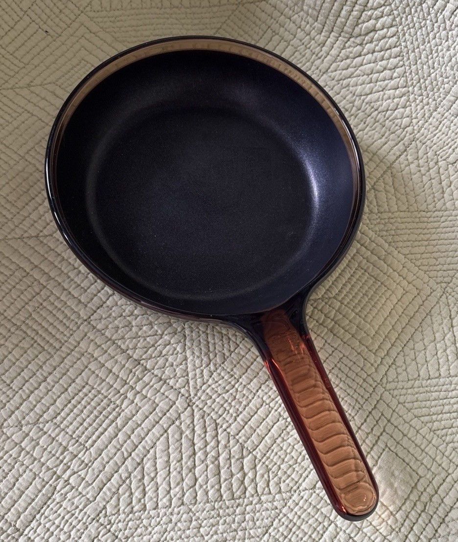 Vtg Pyrex Visionware Amber 7″ Skillet Fry Pan Glass Cookware Nonstick Surface