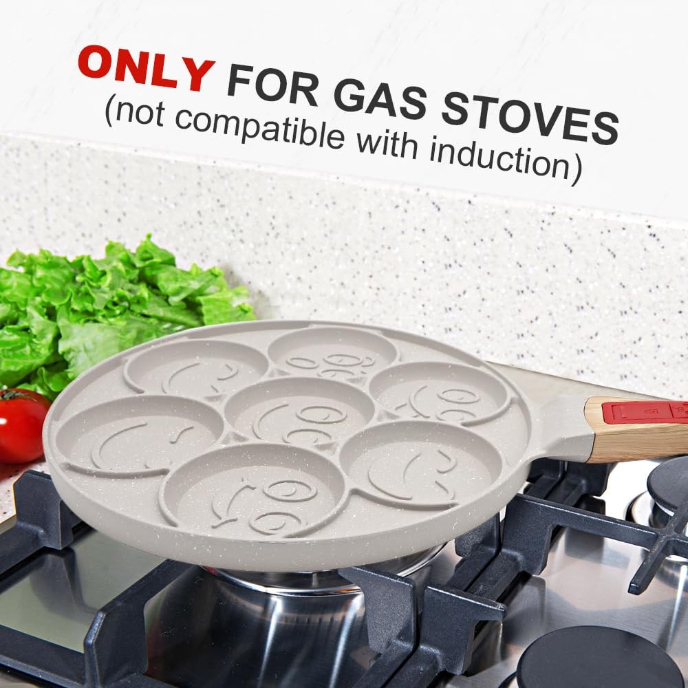 1 PC 7 Holes Non Stick Mini Pancake Crepe Pan Detachable Handle Mold White