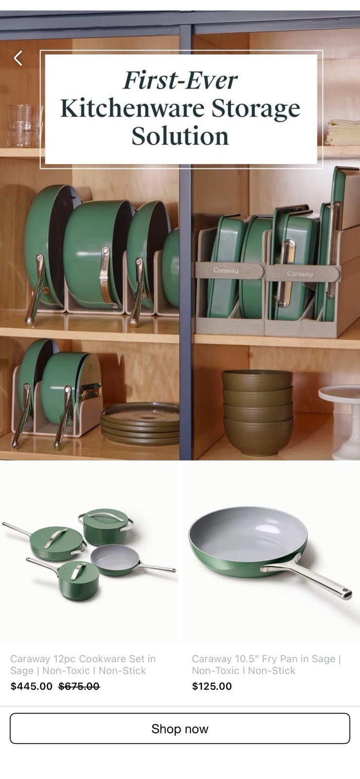 Caraway Ceramic Non-Stick Twelve-Piece Pan Set in Sage with Lids and Organizers