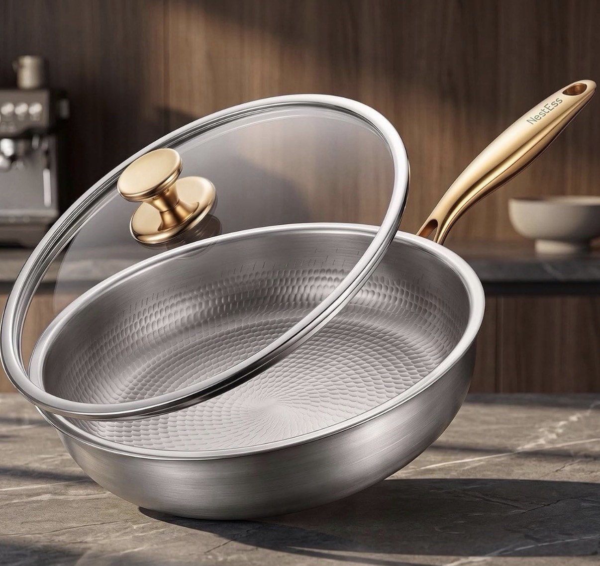 Titanium Pans for Cooking, 12″ Pure Titanium Non Stick Frying Pans with Lid
