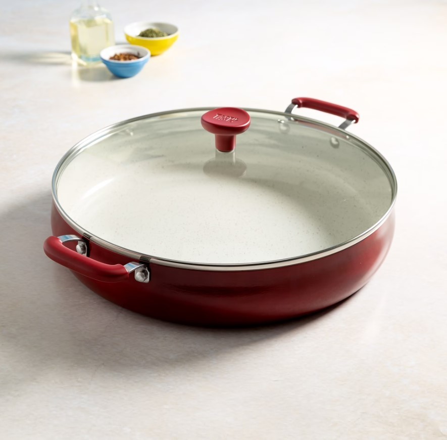 Tasty Clean Ceramic 13in Non-Stick Aluminum Centerpiece Sauté Pan with Glass Lid