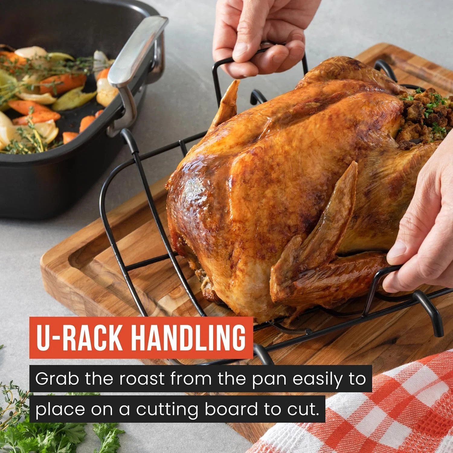 Extra-Large Carbon Steel Roasting Pan with U-Rack for Perfect Roasts