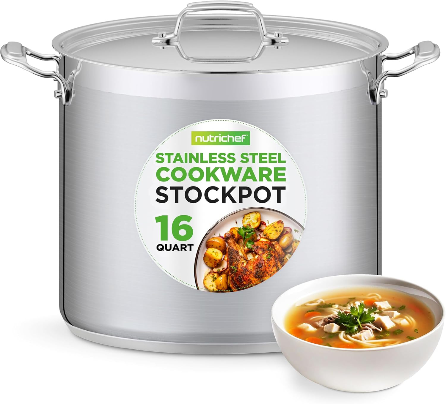 16-Quart Stainless Steel Stockpot – 18/8 Food Grade Heavy Duty Large Stock Pot f
