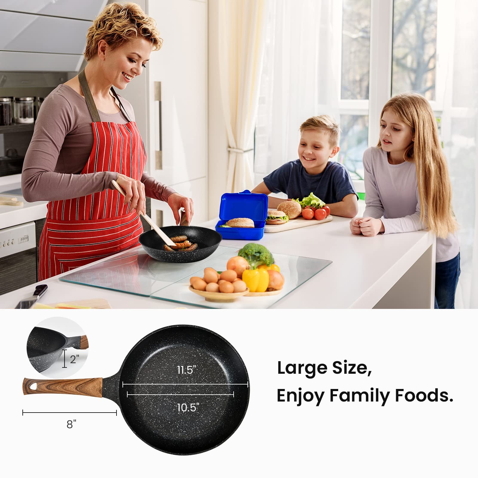 Nonstick Frying Pans Set with Lid, 10 In 11.5 In Aluminum Granite Coating Che…