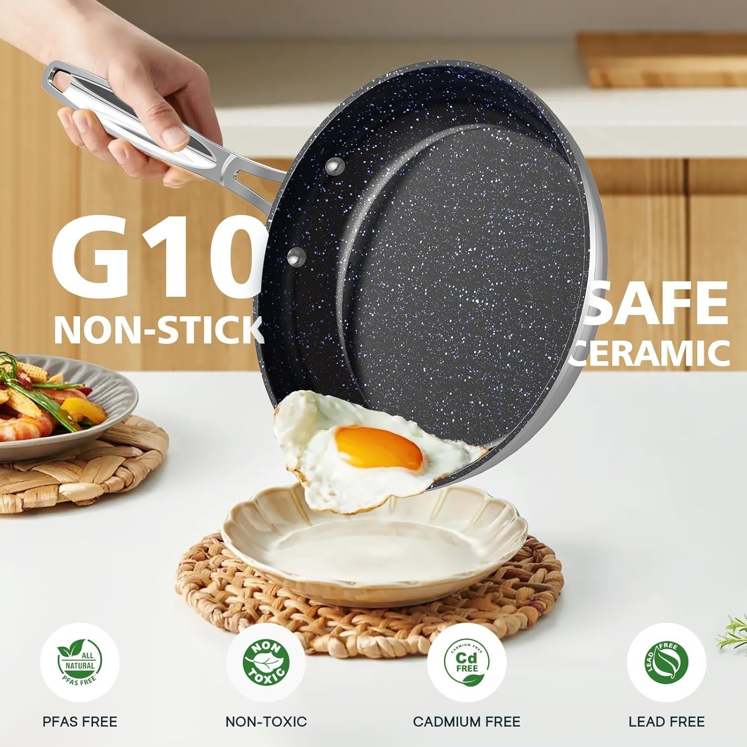 3PC Ceramic Nonstick Frying Pan Set 8 10 12in Induction Ready