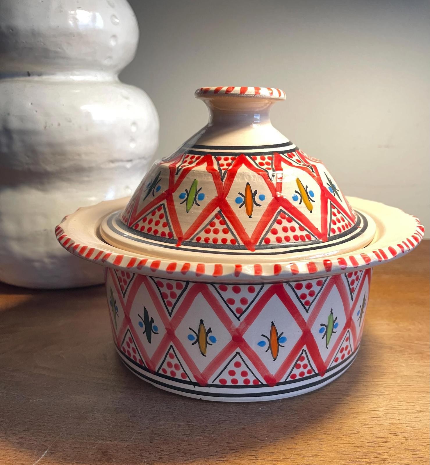 Couscous Pot Tagine Vintage Hand Painted Couscous-Teller Bakir Rot Tagine