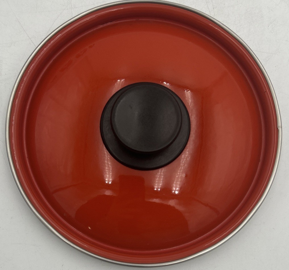 VINTAGE Enamelware 7 Piece Pots, Skillet & Kettle Set – Red Floral – MINT CONDT.