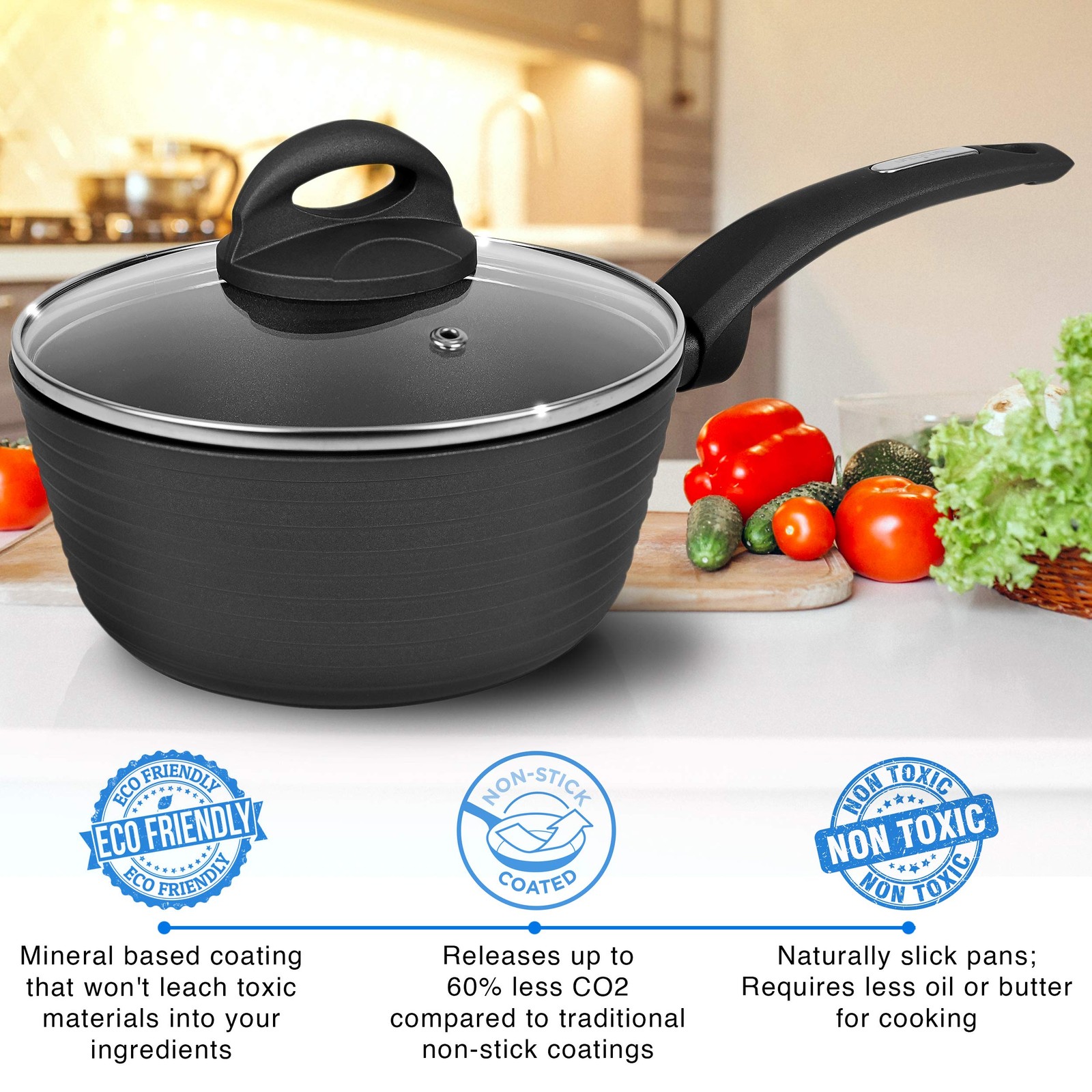 Nutrichef Replacement Part-Saucepan Pot Lid 1.7 Quart Small Black Prtnccw12Sp