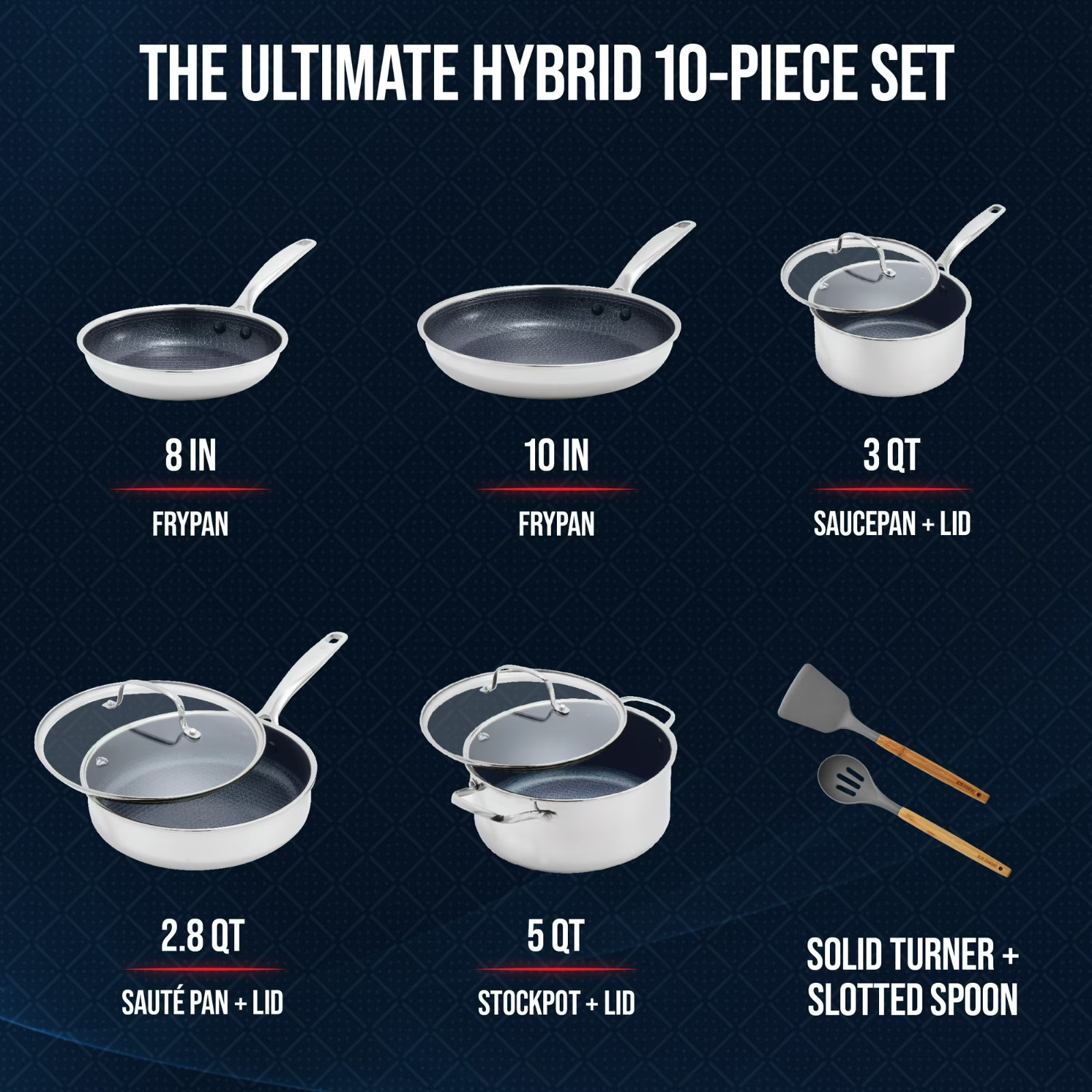 Blue Diamond 10pc Diamond-Bond Hybrid Nonstick Ceramic Stainless Steel Cookware