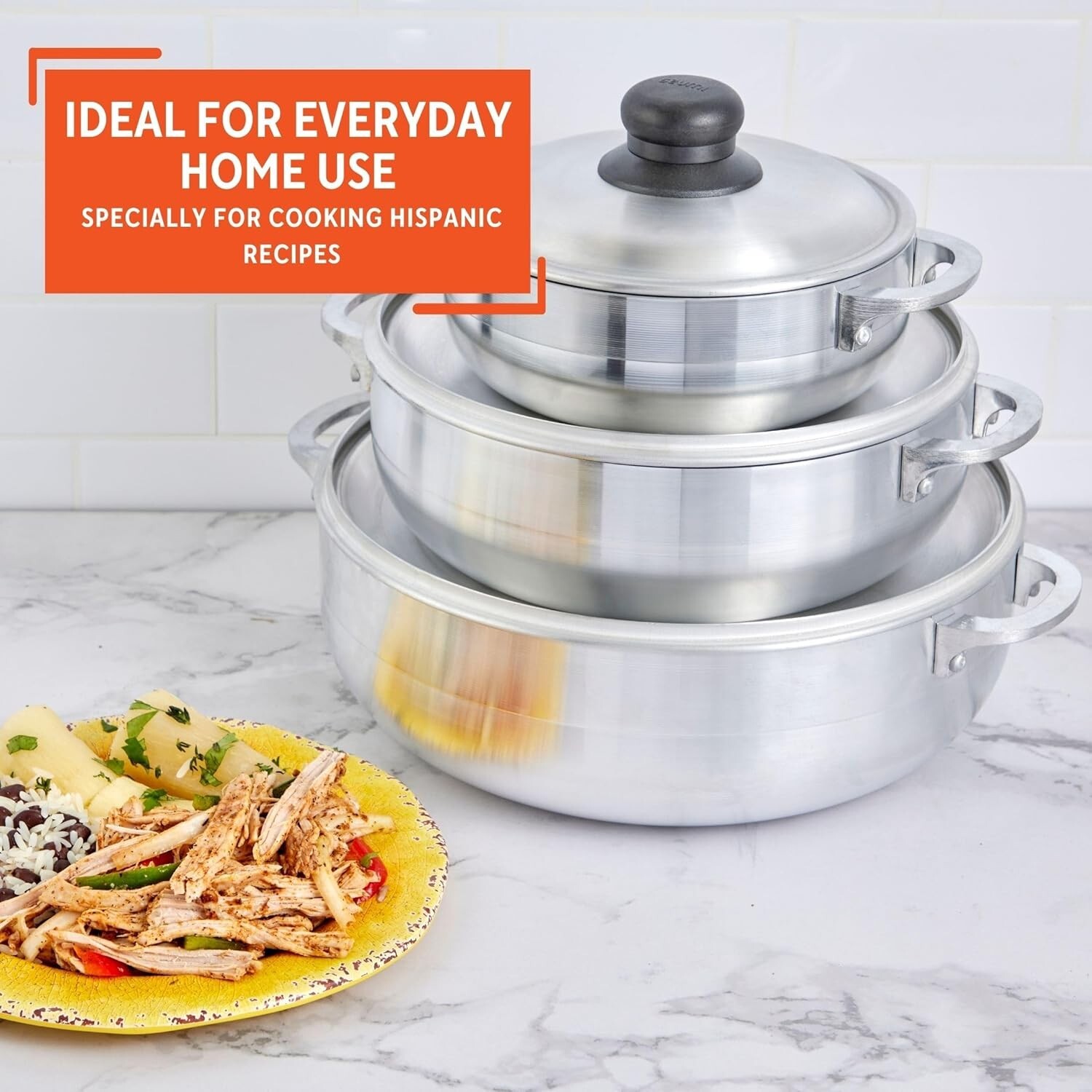 3-Piece Natural Aluminum Caldero Set (1.6/3.2/4.6 Qt) – Elegant Cooking Solution
