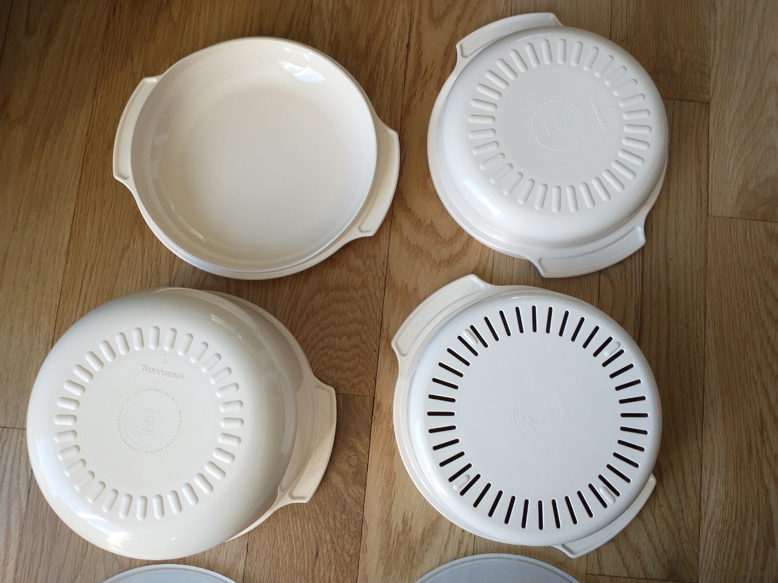 Tupperware Microwave Almond Stack Cooker 12oz, 9oz, 2-8oz Lid 2 -O- Lids