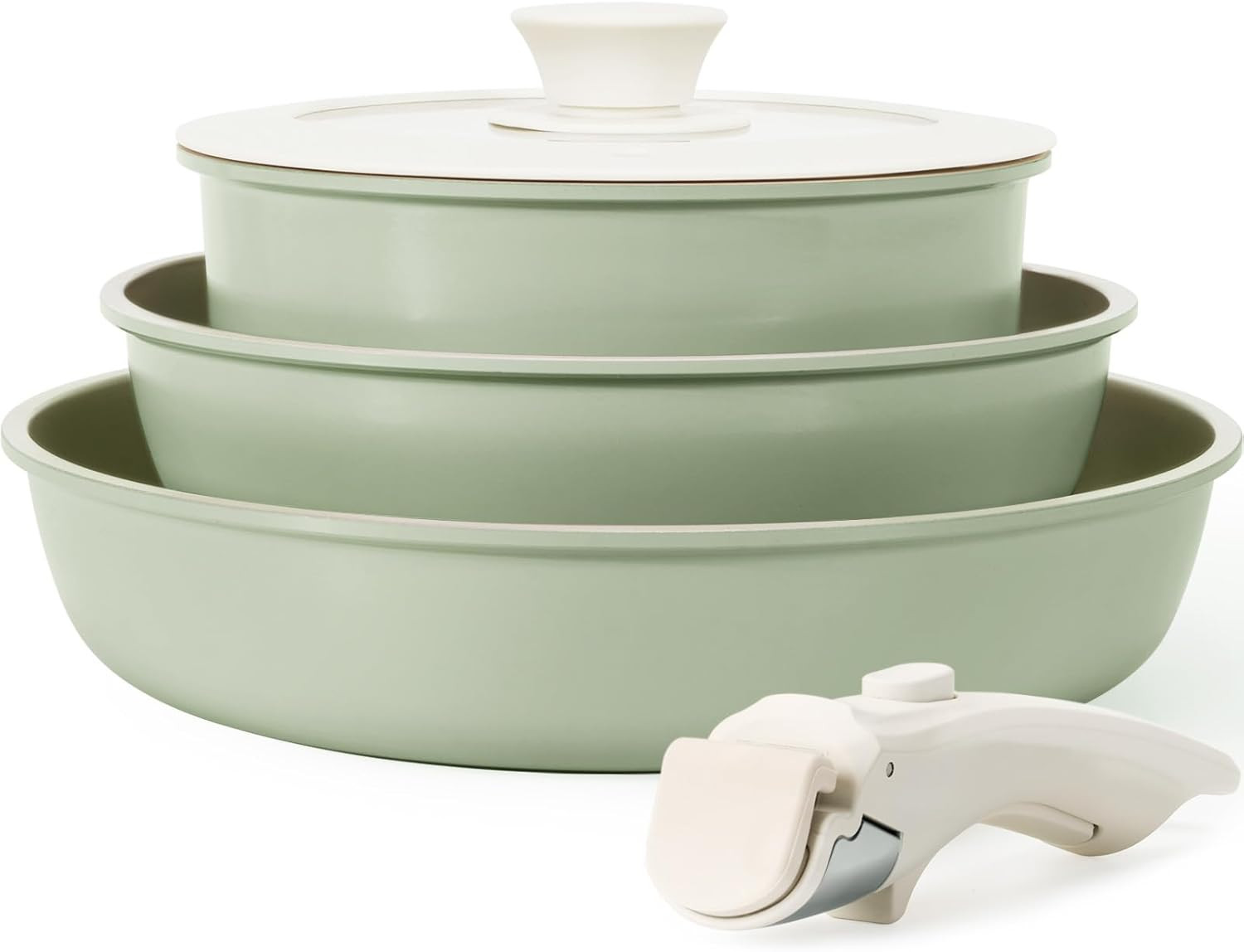 Ceramic Pots And Pans Set Nonstick Detachable Handle Induction RV Kitchen 5 Pc