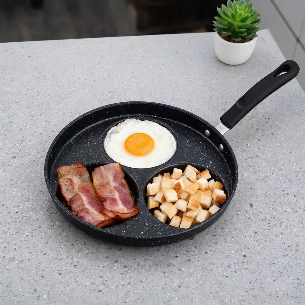 Black Stone Coated 4 Hole Griddle Pan 23cm for Omelettes Egg Patties Cooking