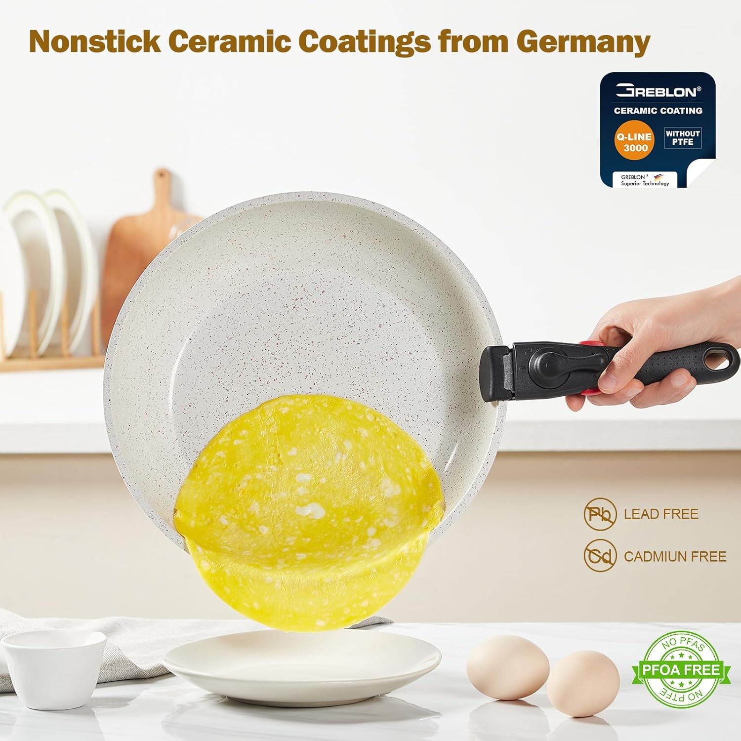 ROSSETTO 17pcs Pots and Pans Set Non Stick from France, Ceramic Cookware Set wit