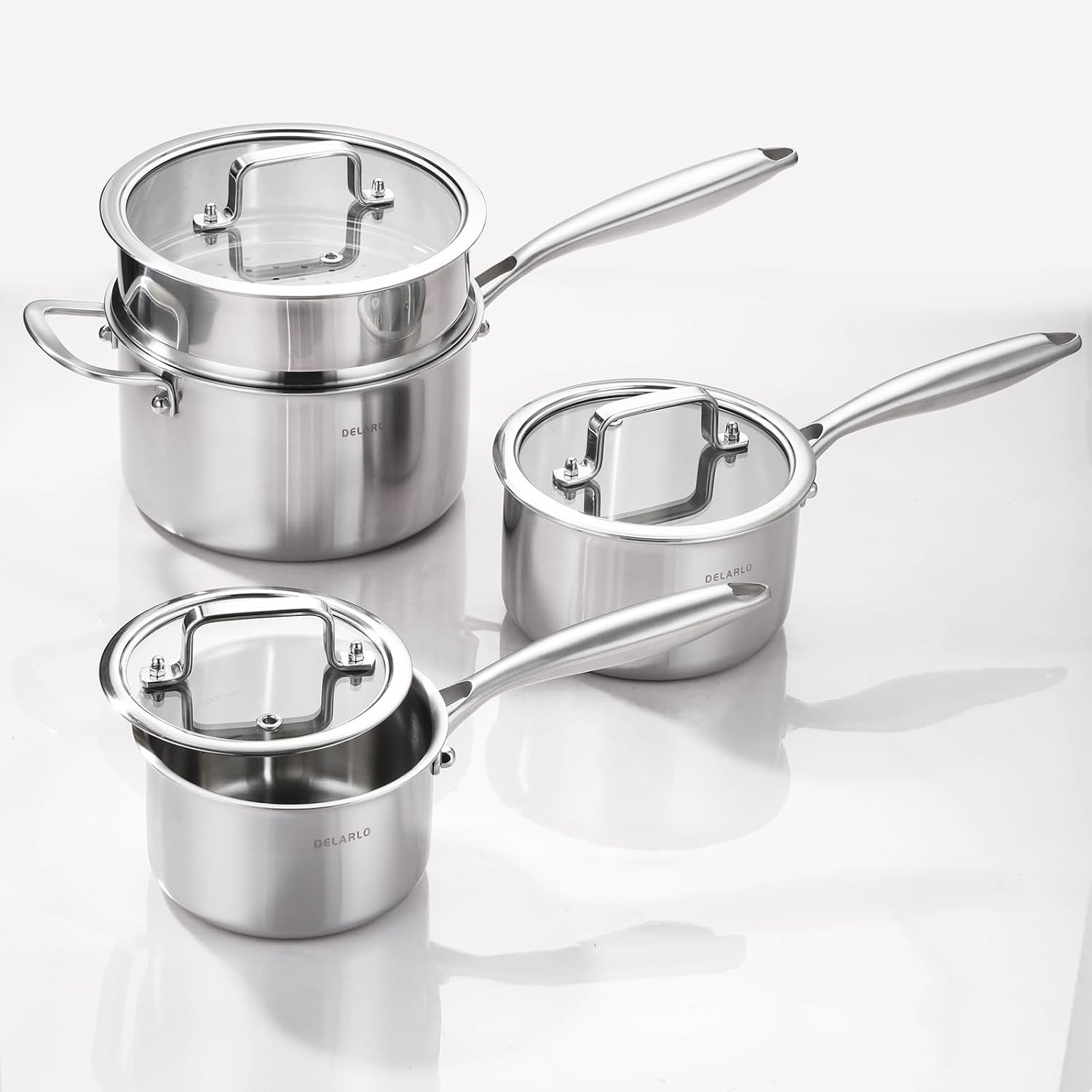 Kitchen Pot Set, Tri-Ply Stainless Steel Saucepan Set, 1.0QT 2QT 3.5QT, Cooking