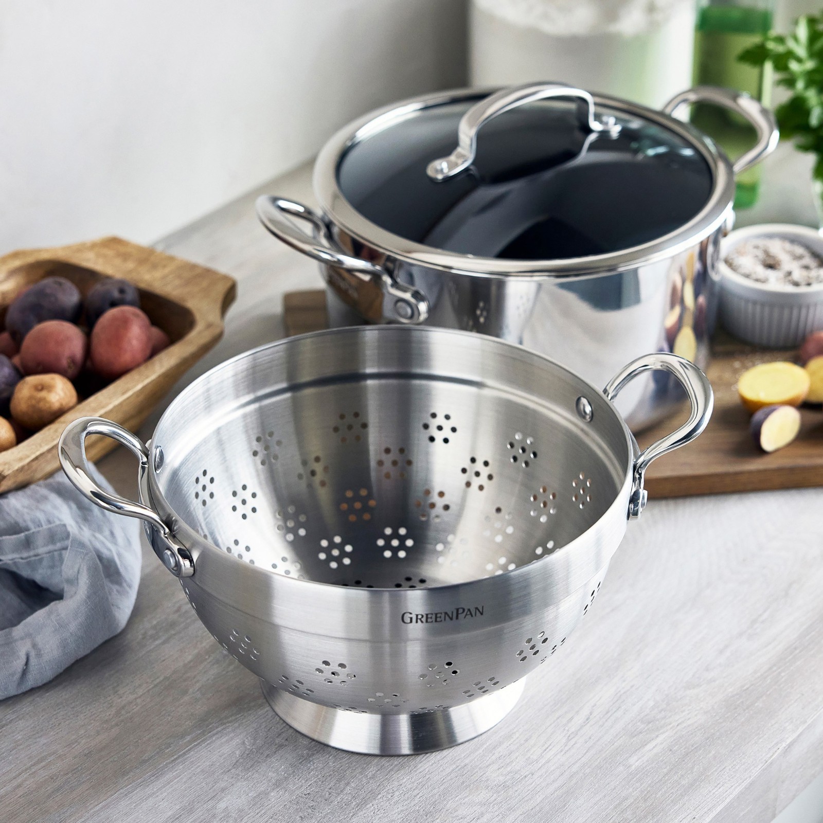 GreenPan Premiere Max Stainless-Steel Ceramic Nonstick Steamer Multipot, 6-Qt