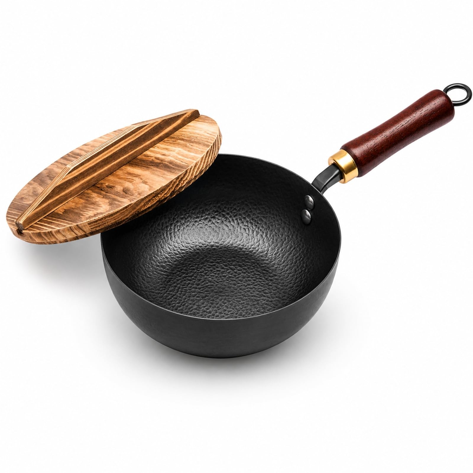 Carbon Steel Wok Pan with Wooden Lid, 7.8-Inch (1.6QT) Small Wok, Cold-Forged…