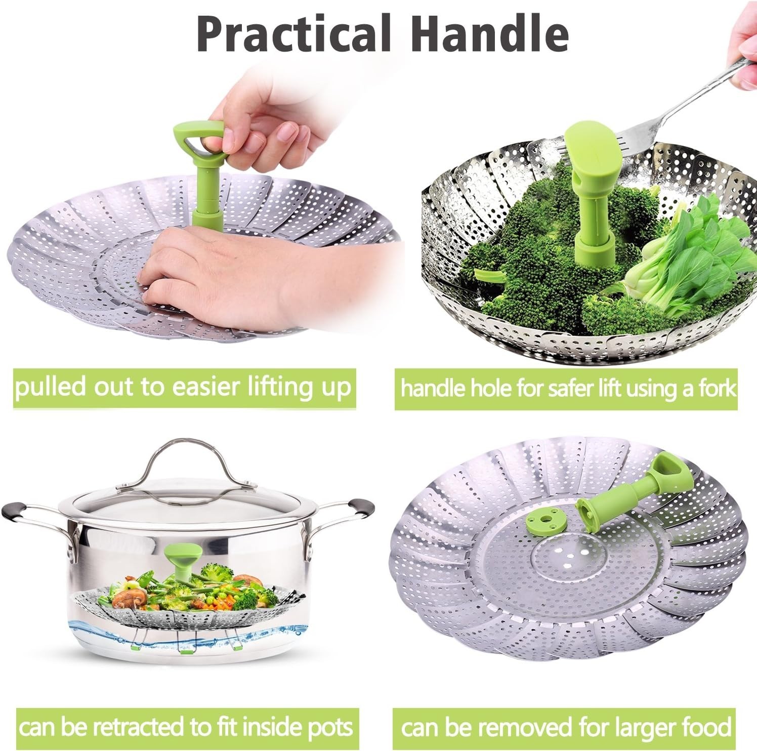 Stainless Steel Vegetable Steamer Basket, Expandable 6.4″ to 10″ for Healthy …