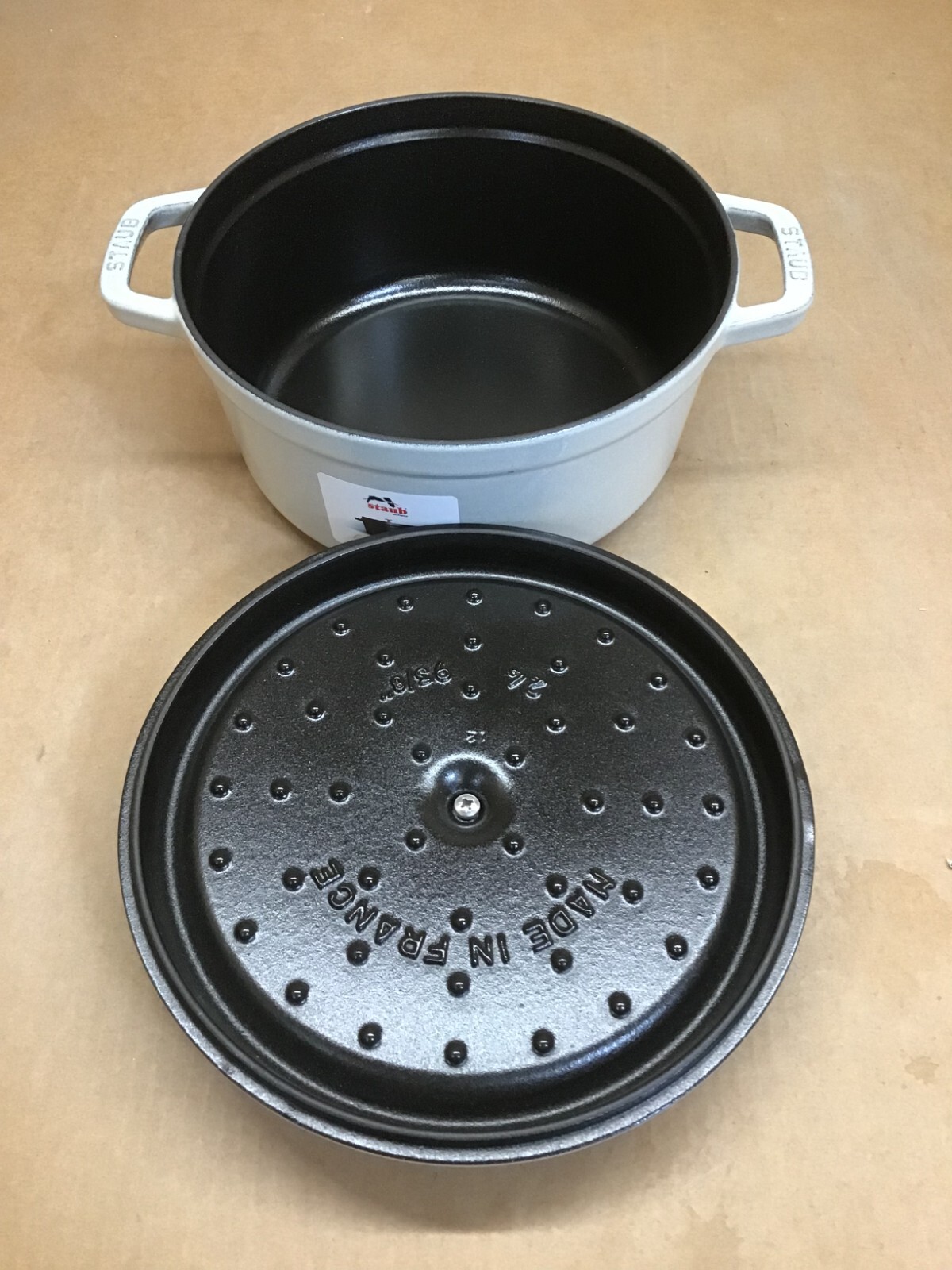 Staub Cast Iron 4-qt Round Cocotte – White Truffle