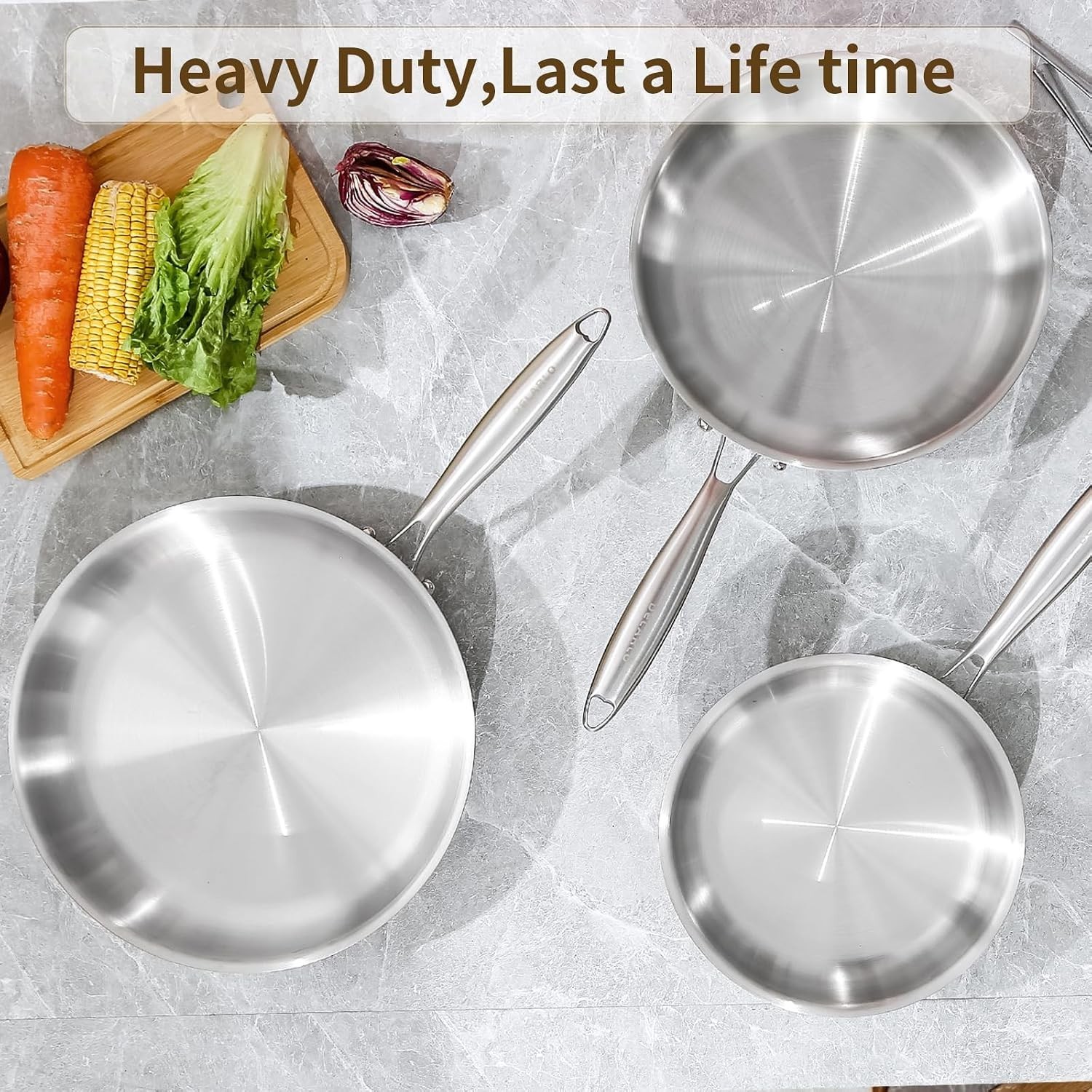 12.5-Inch Tri-Ply Stainless Steel Frying Pan – Oven Safe & Nontoxic Cookware