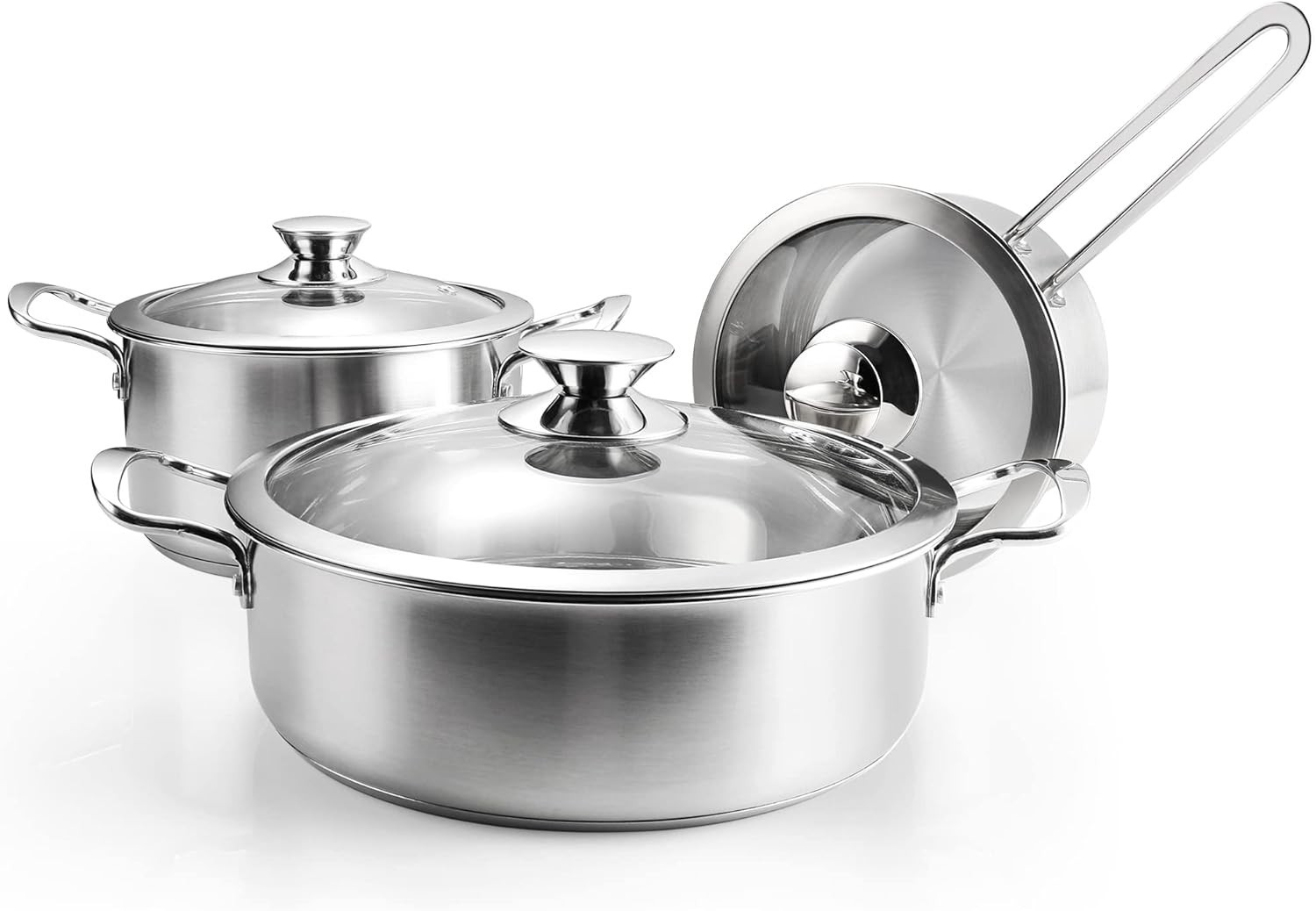 6-Piece Stainless Steel Cookware Set, Induction Pots and Pans Set with Glass …