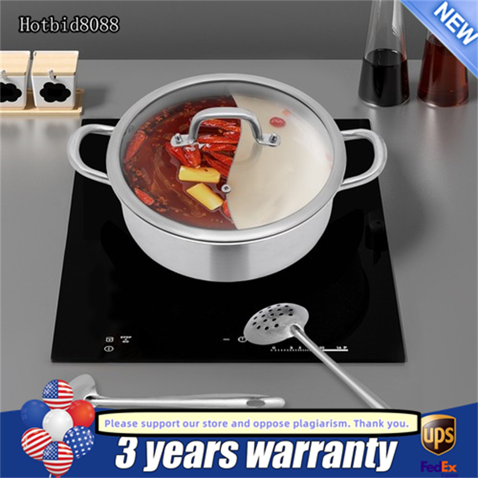 304 Stainless Steel Shabu Shabu Hot Pot with Divider , Lid , Spoon , Leaky Spoon