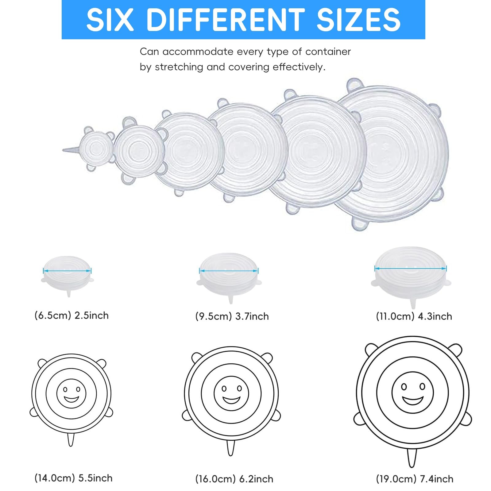 12PCS Silicone Stretch Lids for Food Storage, 6 Specifications of Reusable