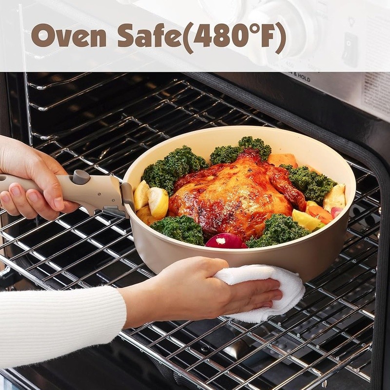 17 Piece Nonstick Ceramic Cookware Set Stackable Removable Handle Safe New