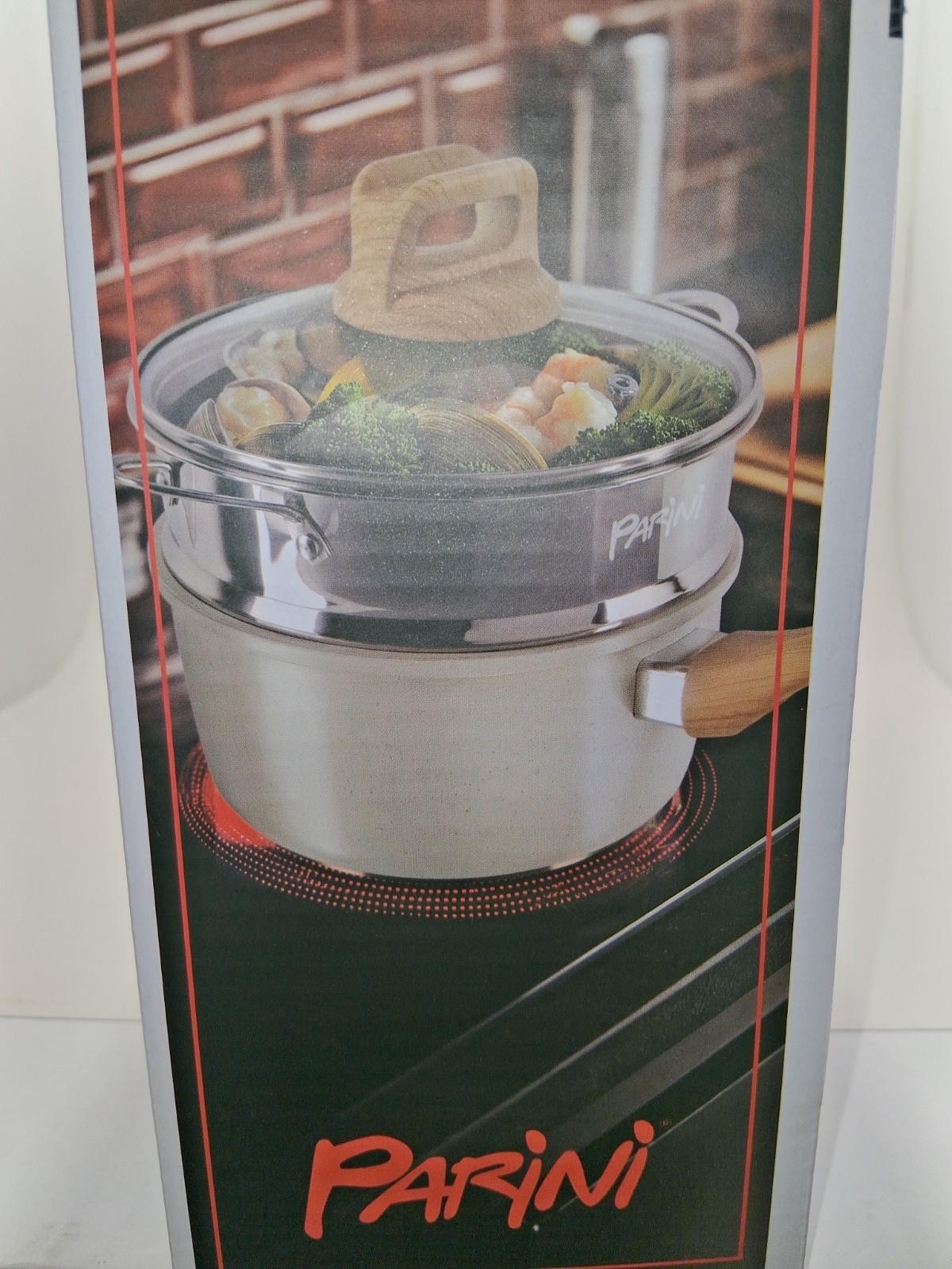 PARINI Aluminum Nonstick Saucepan & Steamer Induction Base Glass Lid 2.1 qt NEW!