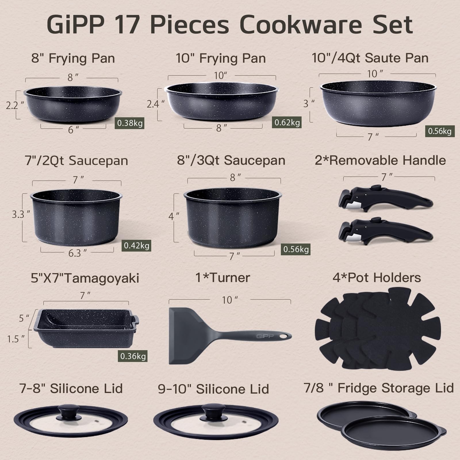 Ceramic Pots and Pans Set Non Stick, Nonstick Detachable Handle Cookware Sets…