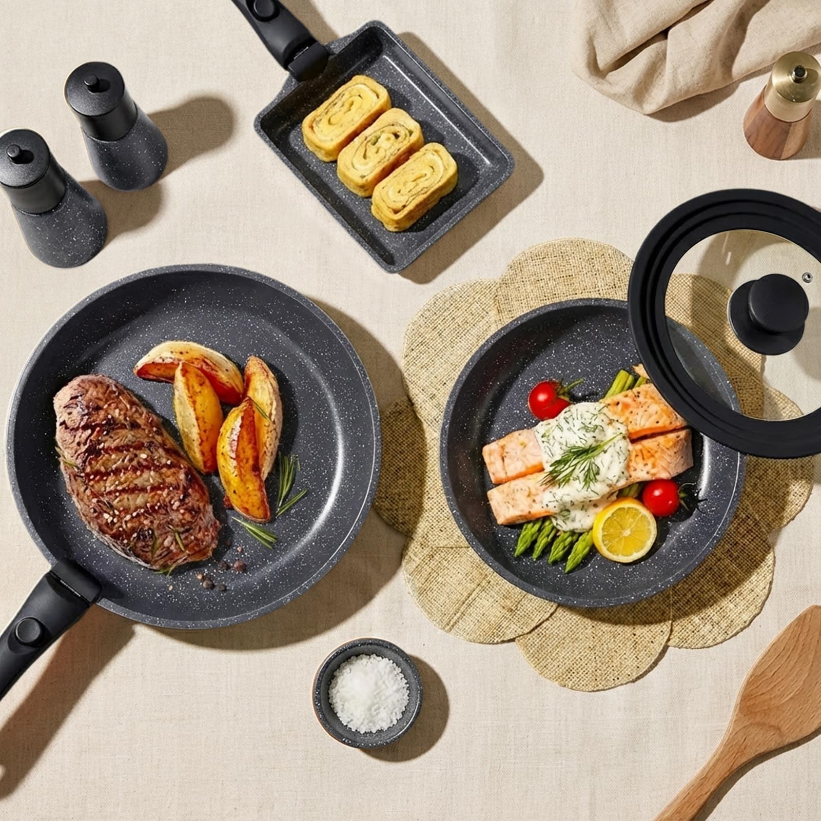 Ceramic Pots and Pans Set Non Stick, Nonstick Detachable Handle Cookware Sets…