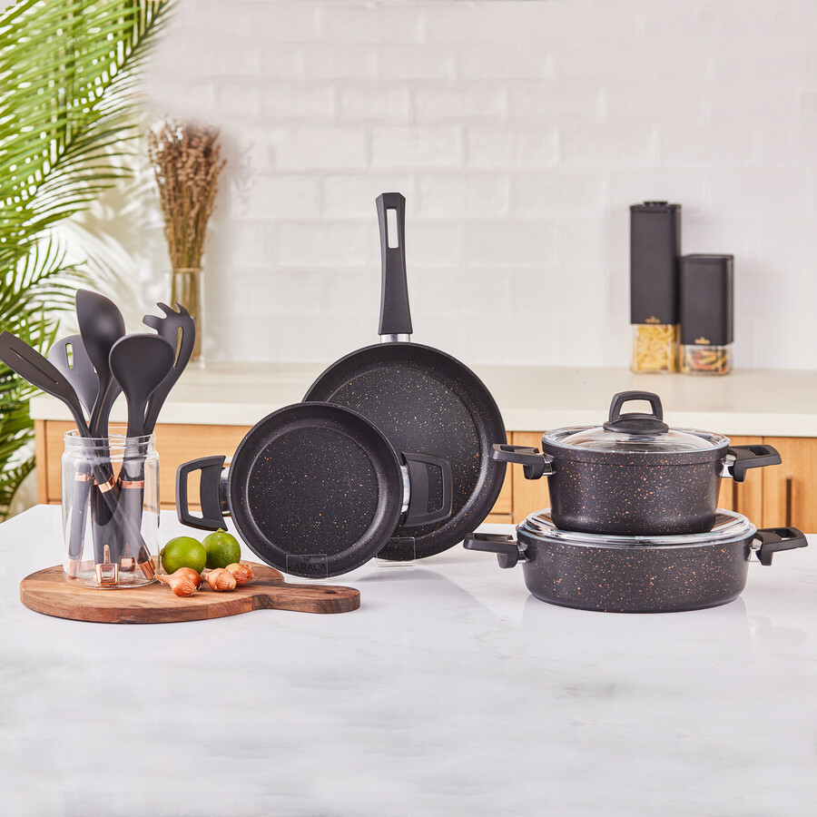 Roe Biogranite Blackgold 11 Piece Cookware Set