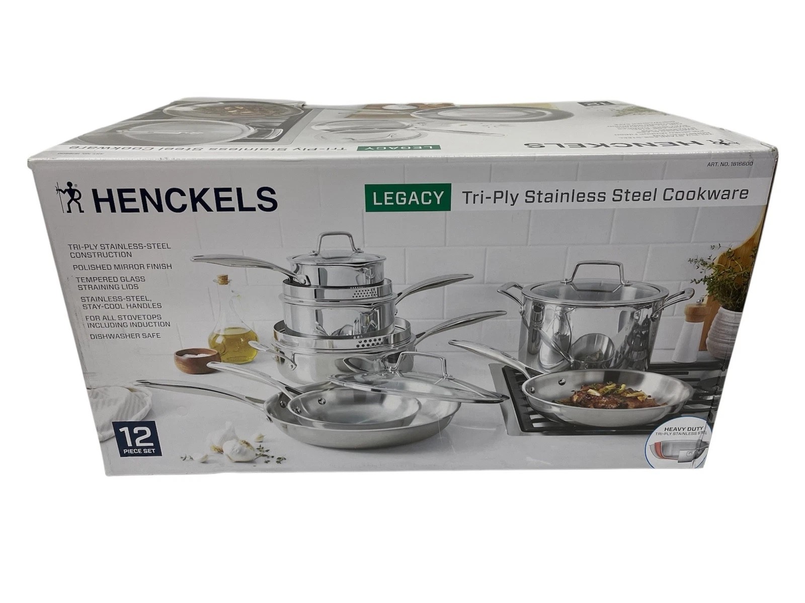 Henckels Legacy Tri-Ply Clad 12 Piece Stainless Steel Cookware Set, All Stovetop
