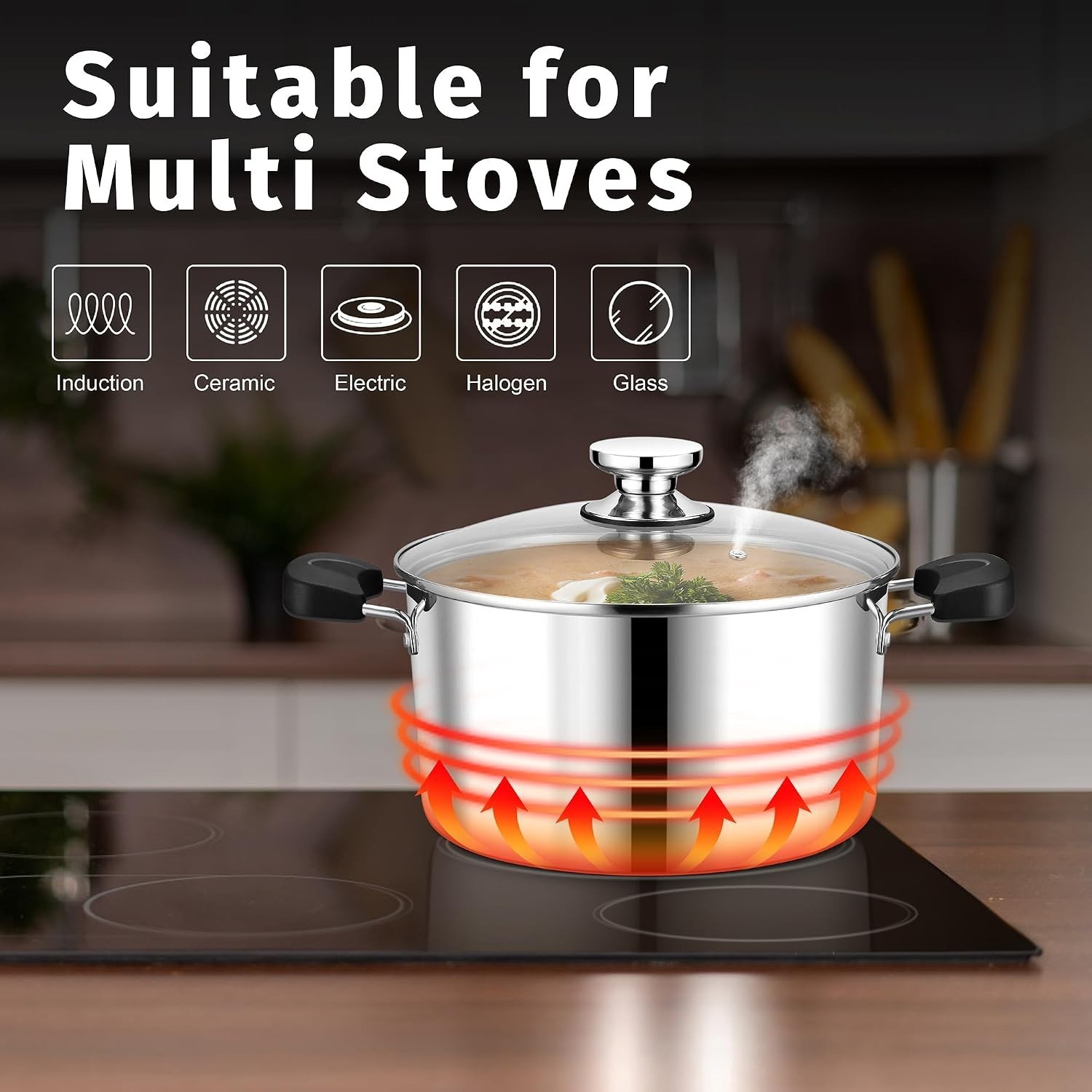 8 Quart 3-Ply Cooking Stock Pot with Lid, Stainless Steel Large Pot for Pasta…