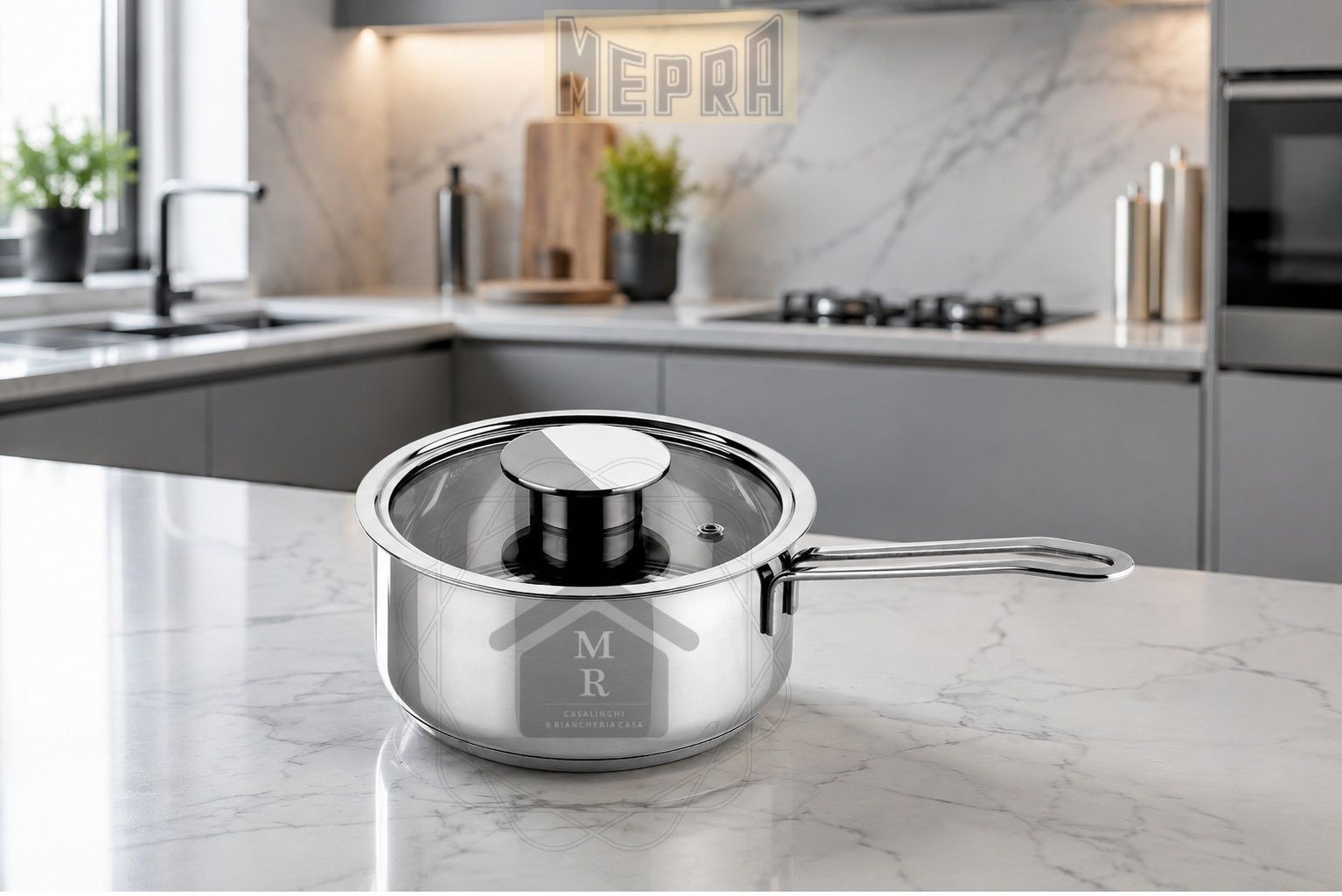 Stainless Steel Casserole Induction Bottom with Lid Pyrex Gourmet Line Mepra