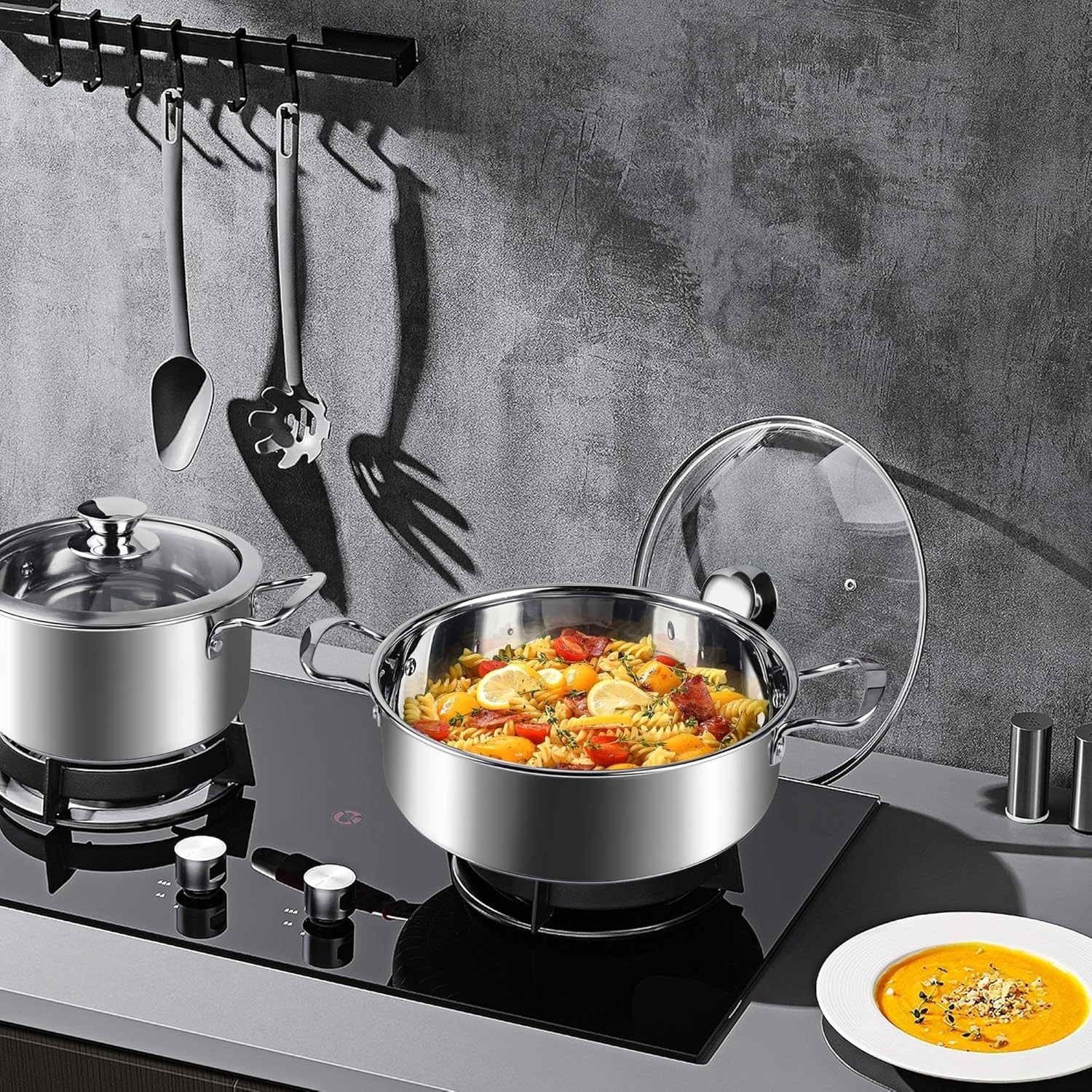 6-Piece Stainless Steel Cookware Set, Induction Pots and Pans Set with Glass …