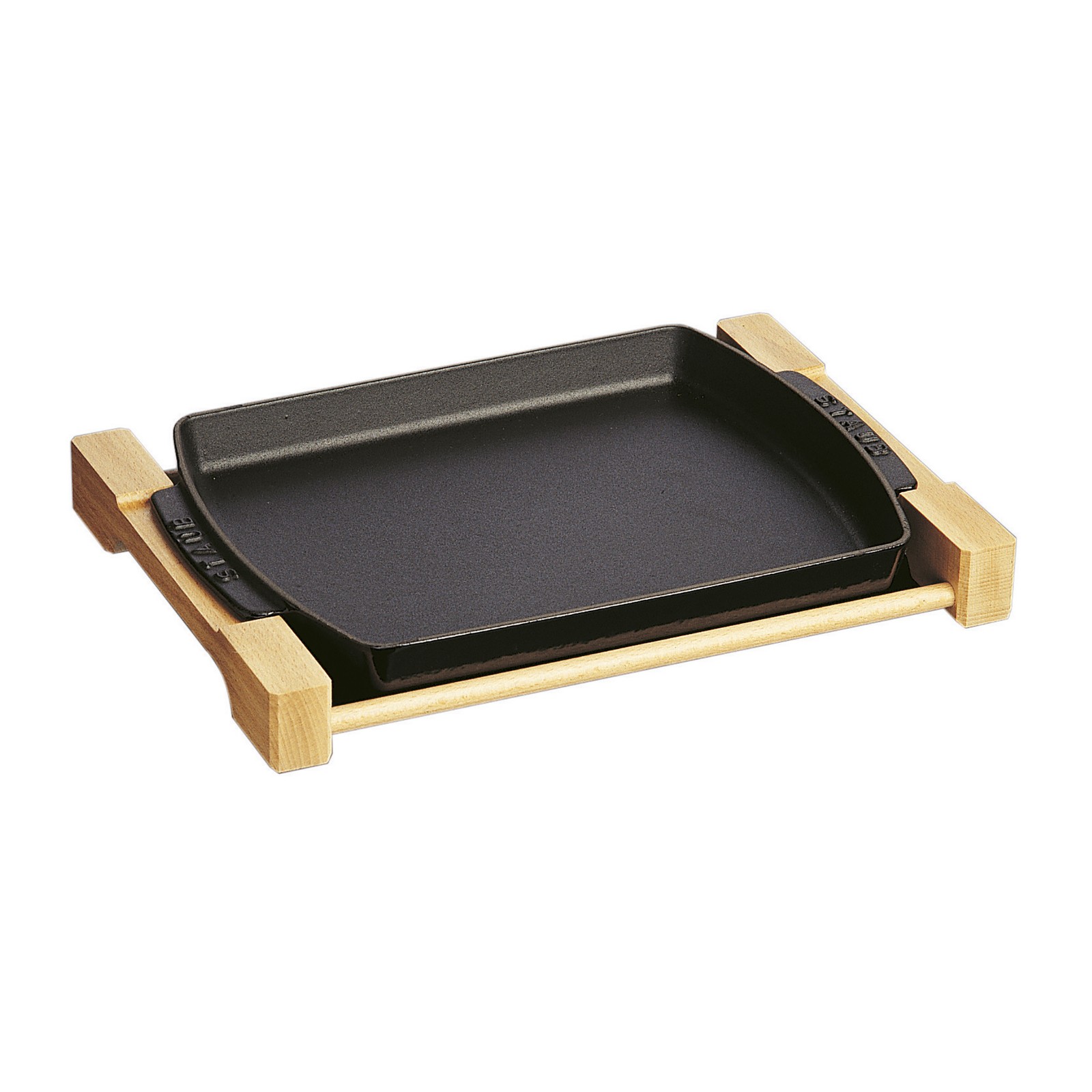 Staub Cast Iron 13 x 9-inch Rectangular Serving Dish with Wood Base – Matte