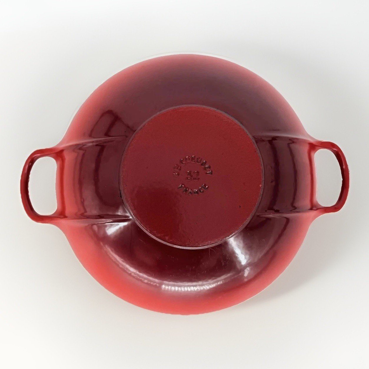 Le Creuset 32 Flame Red Cast Iron Wok 32cm w/ Glass Lid France Enamel
