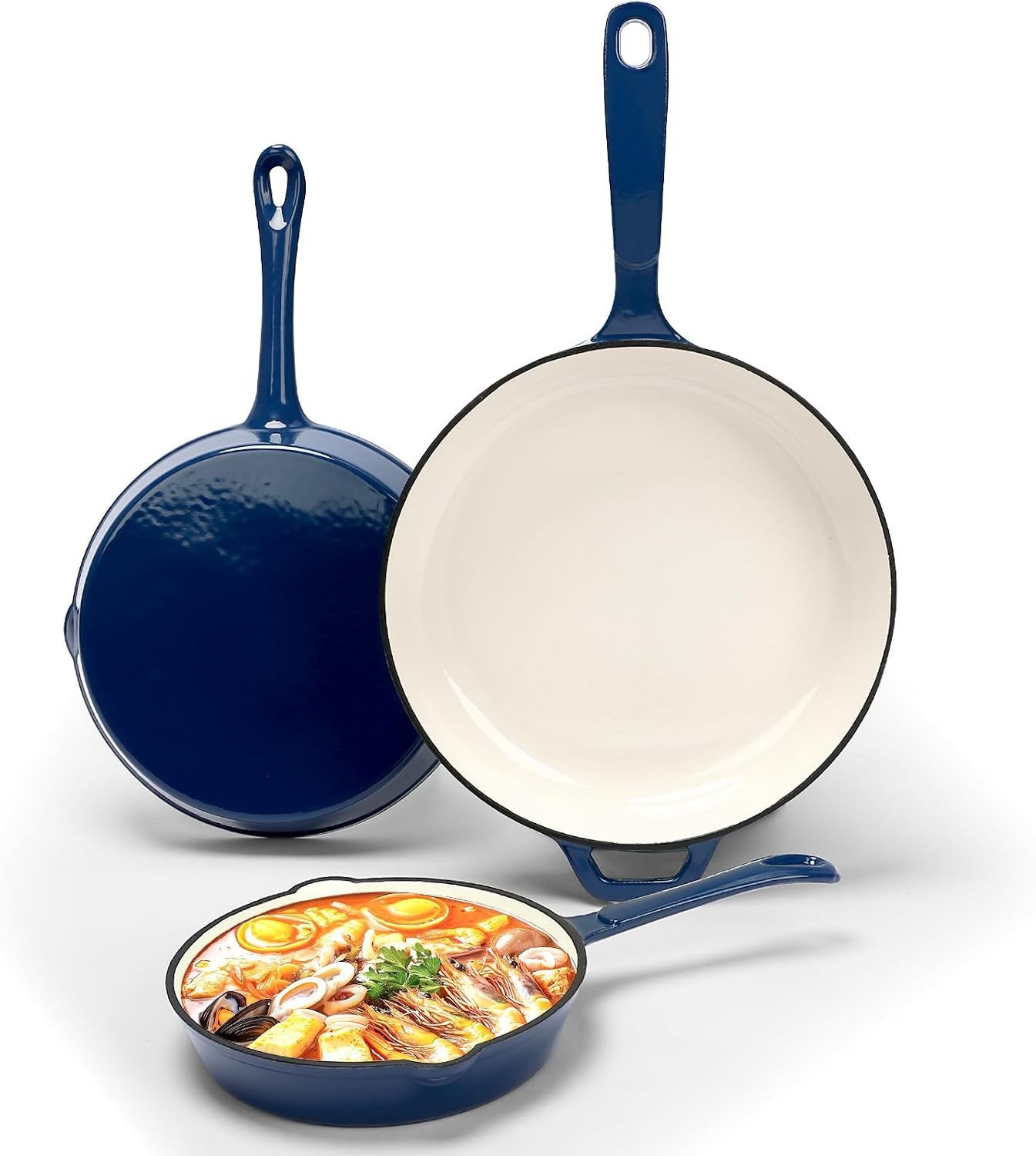 Nonstick Enameled Cast Iron Cookware – 3 enameled cast iron skillet 8-Inch, 9.5″