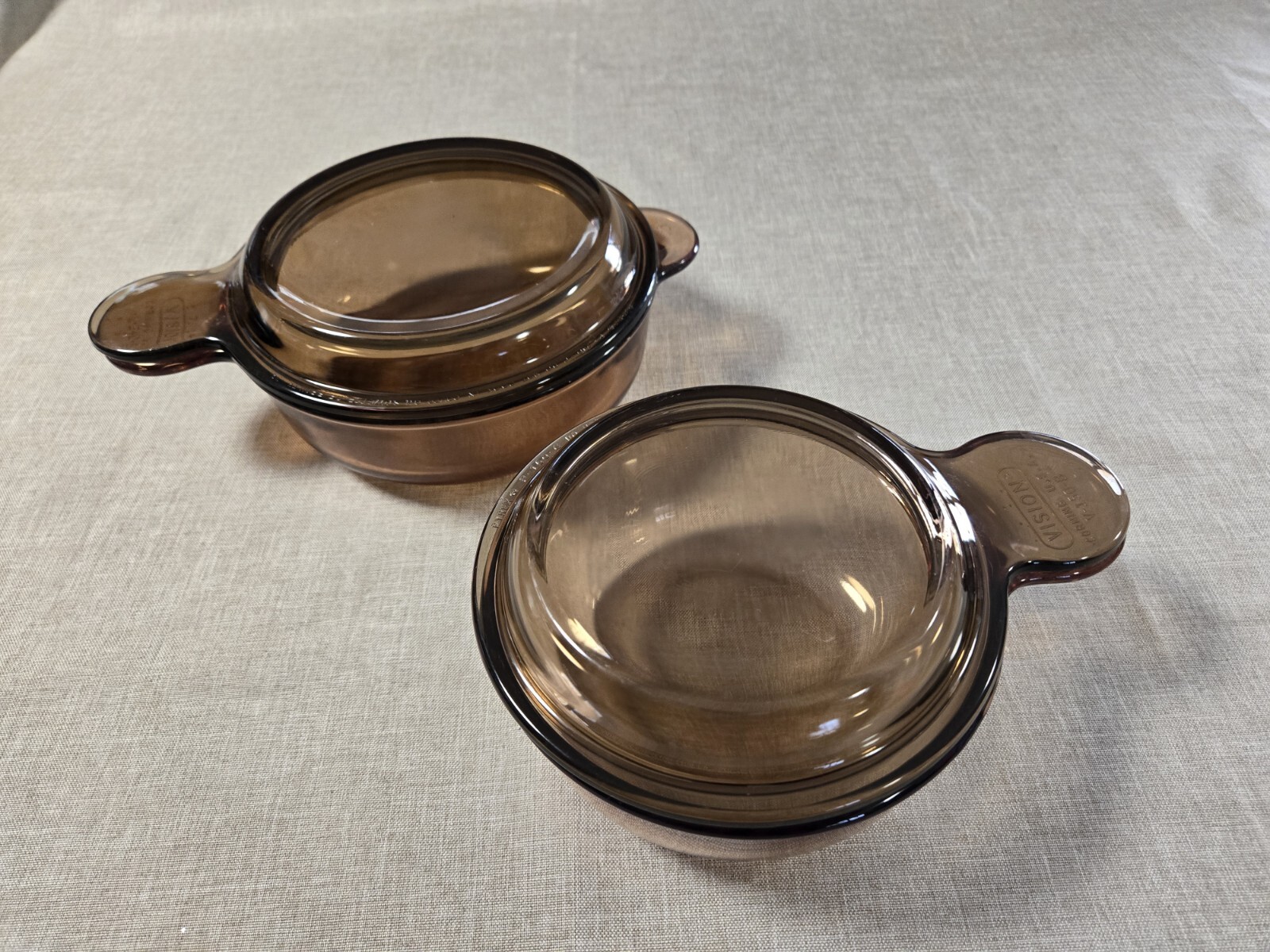 Vision Corning Ware Grab It Amber Brown Mini V-240-B And V-150-B With Lids