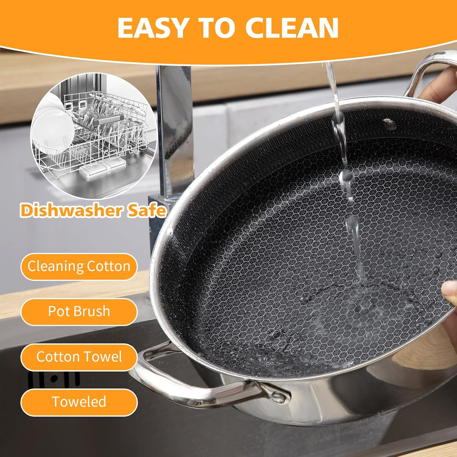 Stainless Steel Saute Pan 12 Inch Deep Frying Pan,5 Quarts Nonstick Skillet