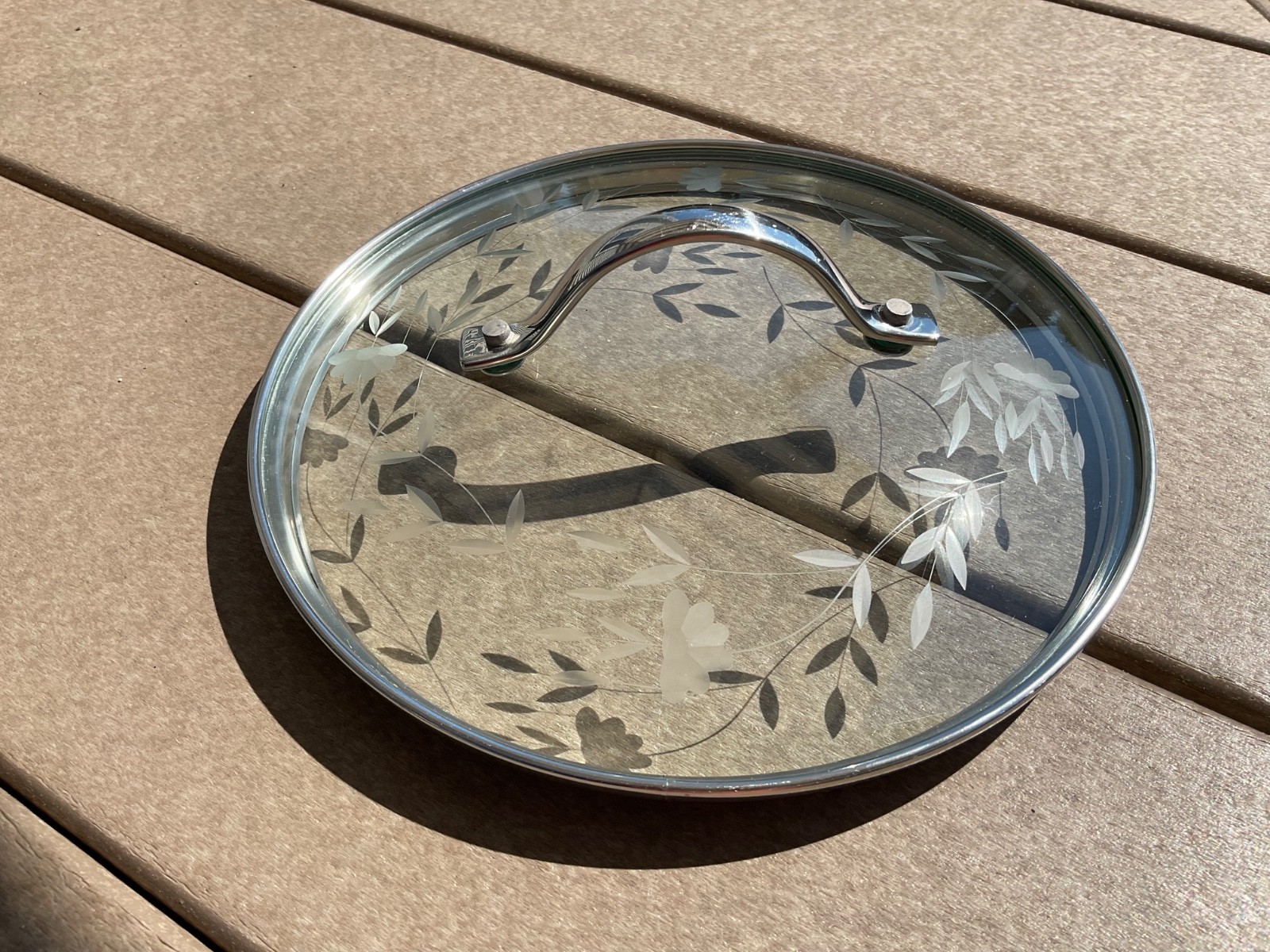 Princess House 8″ Replacement Lid Tempered Glass Stainless Steel Heritage Floral
