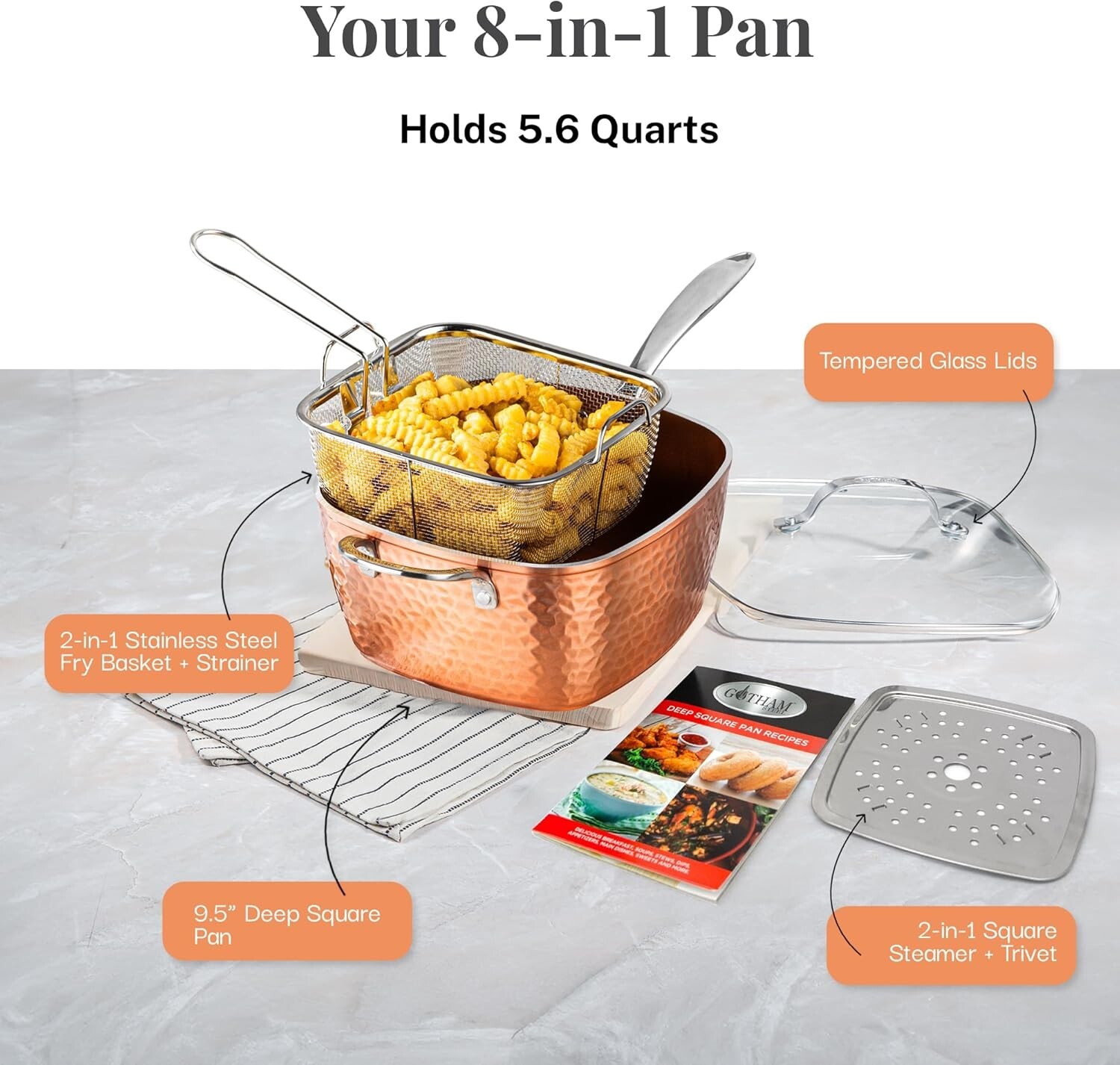 GOTHAM STEEL Nonstick Square Deep Frying Pan, 9.5 Large Cooking Pan with Ceramic