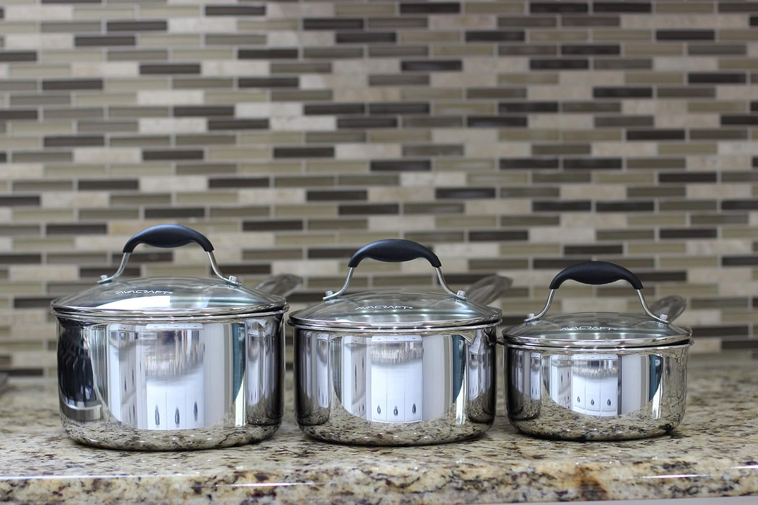 Tri-Ply Stainless Steel 3.5QT Saucepan with Glass Lid & Strainer Spouts